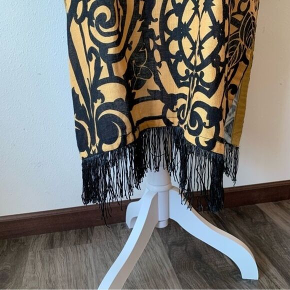 Women's Handmade Indian Kurta Sequined Tasseled Fringe Hem Golden Yellow Black - Picture 9 of 12
